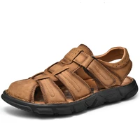 jumpmore beach shoes summer cow leather men sandals size 38 48