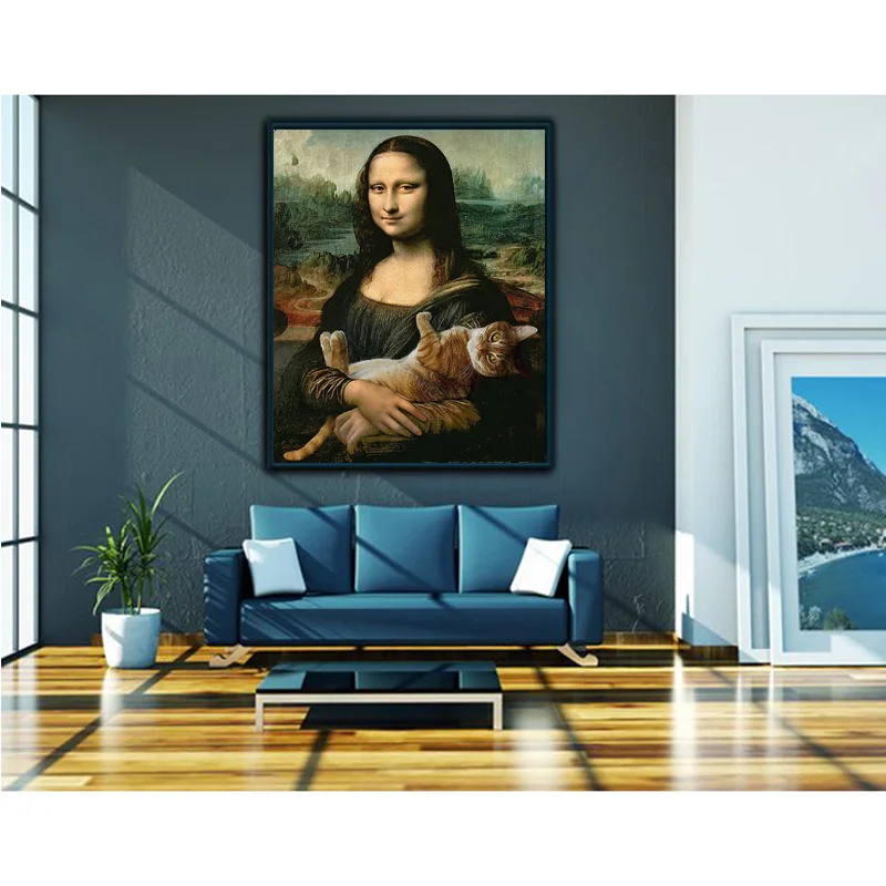 3d-бриллиантовая вышивка mona Lisa love cat diy 5d алмазная картина крестиком полный