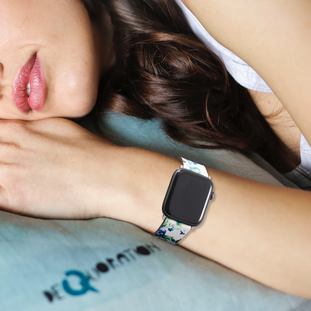 Ремешок кожаный для Apple Watch 6 5 4 3 2 1 38 мм/40 мм сменный цветочный браслет Iwatch Series 42