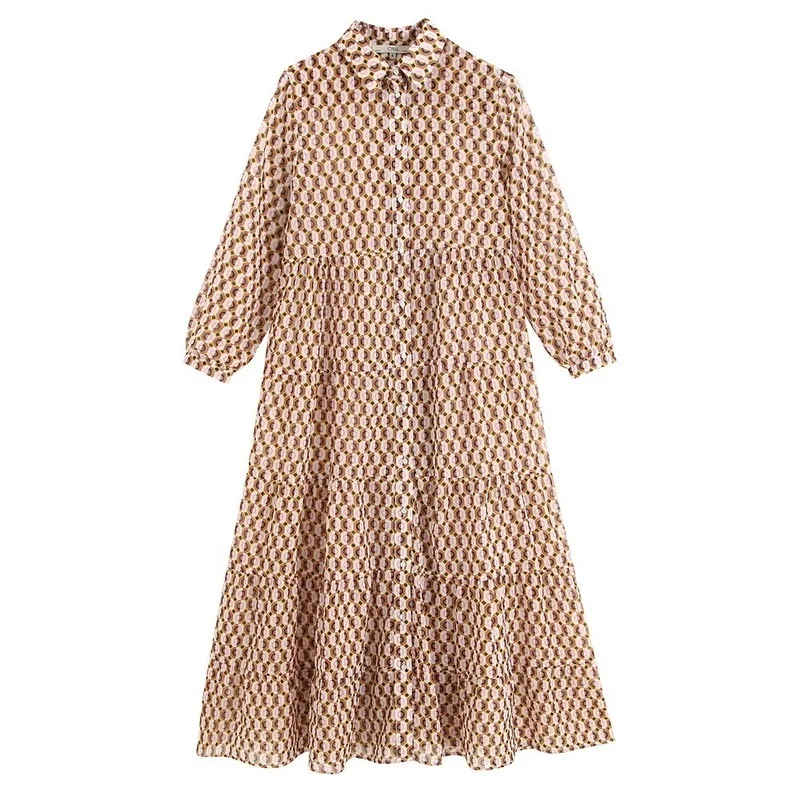 Женское винтажное платье рубашка размера плюс шифоновое с длинным рукавом осень