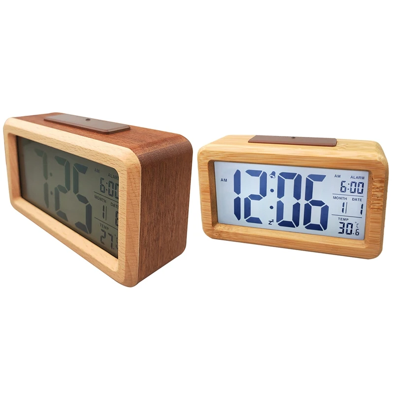 

Wooden Digital Alarm Clock,Smart Sensor Night Light With Snooze, Date, Temperature Switchable, Solid Wood Shell