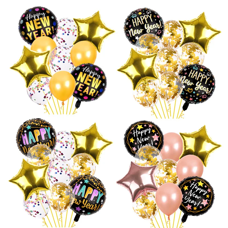 

Chicinlife 10 шт. черные золотые шары с новым годом 2022 для новогодней вечеринки Конфетти украшения латексные шары рождественские домашние Принад...