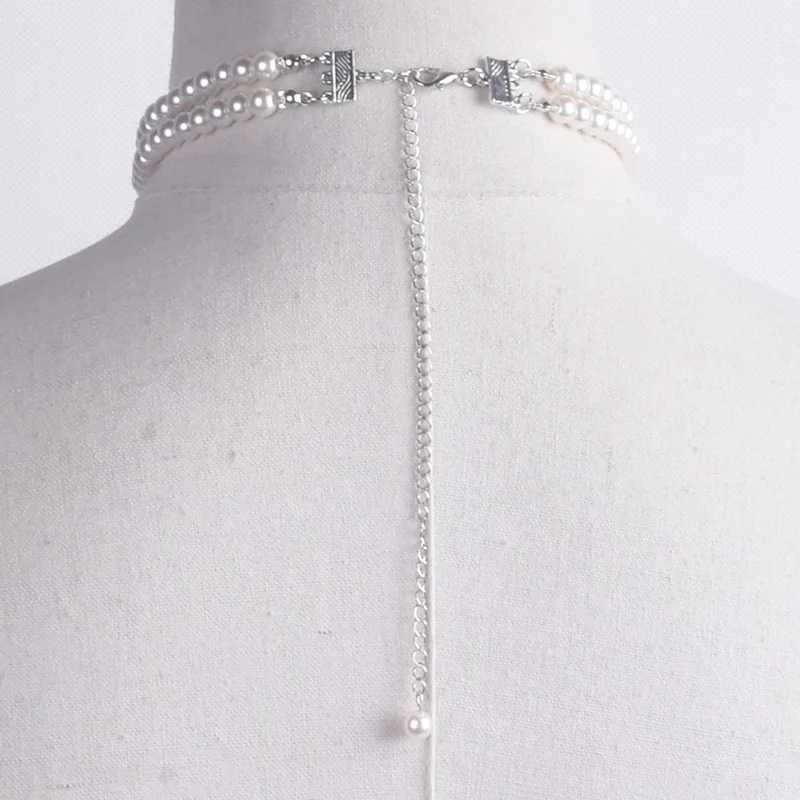

New fashion European and American bohemian style ladies banquet party diamond pearl pendant pearl double layer necklace