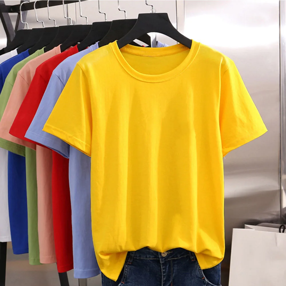 Hot Casual New Womens T-Shirt Pure Refreshing Women T shirt Gorgeous Design Round Neck versatile yellow T shirts navy basic knit round neck t shirts