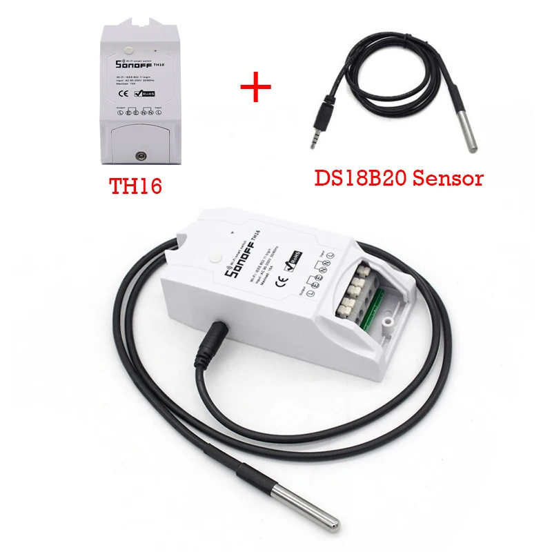 TH16 add DS18B20 Sonoff TH10/TH16 умный дом Wi-Fi переключатель температура монитора Датчики влажности работа с Alexa Google Home Управление по eWeLink - Комплект: TH16 add DS18B20