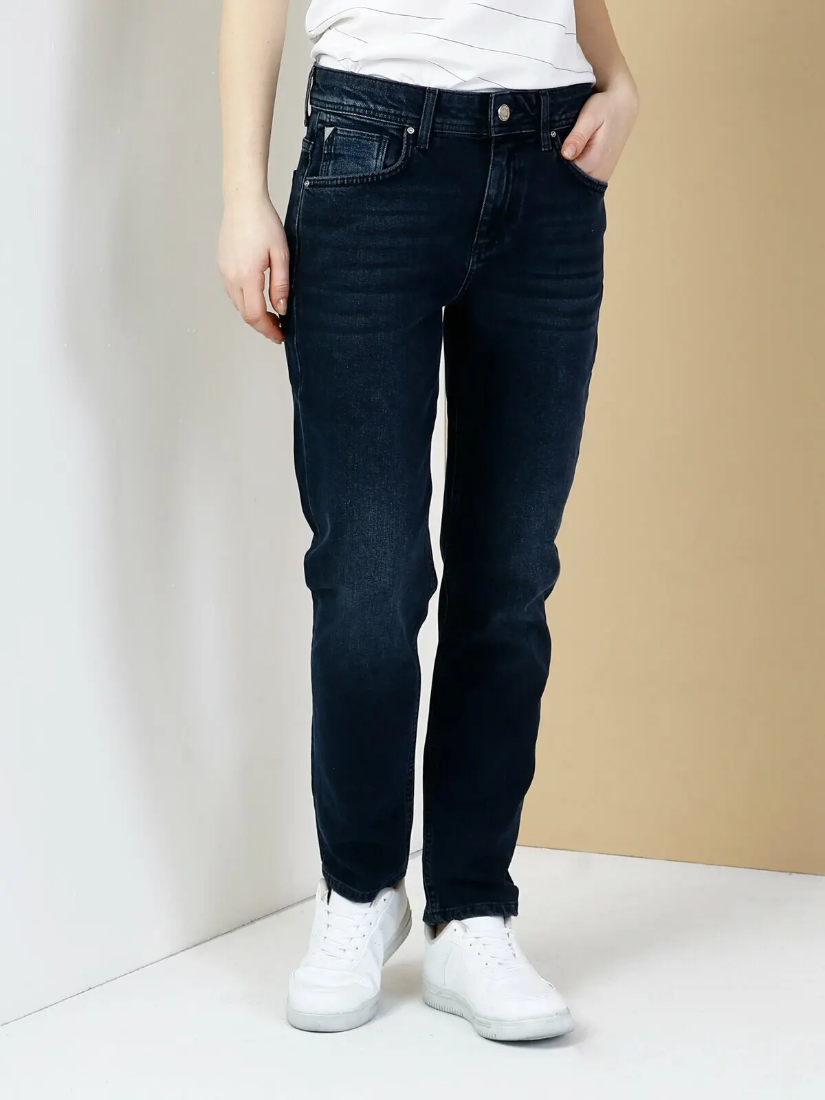 Colins Woman 892 Forehead Slim Boyfriend Fit High Rise Crop Leg Jean Blue Pants women's trousers women's pants for Trousers women p