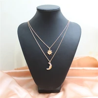 new double layer layer wear necklace cartoon sun crescent children simple personality fashion clavicle chain