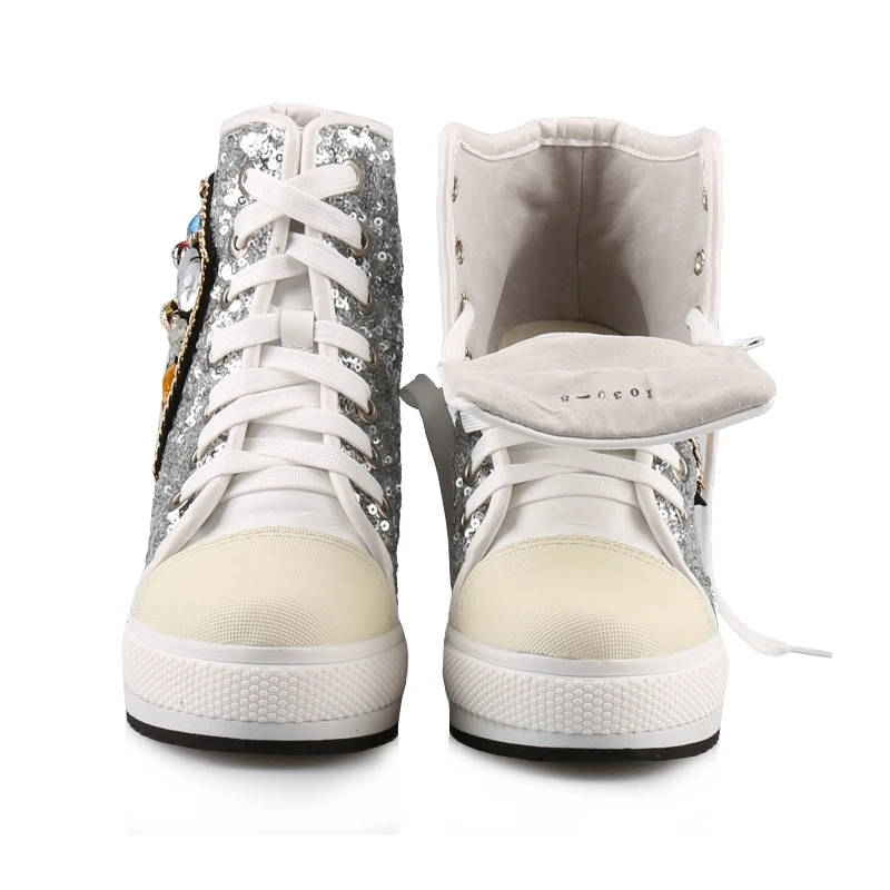 Женские туфли-лодочки с блестками на толстой платформе 12 см высоким верхом