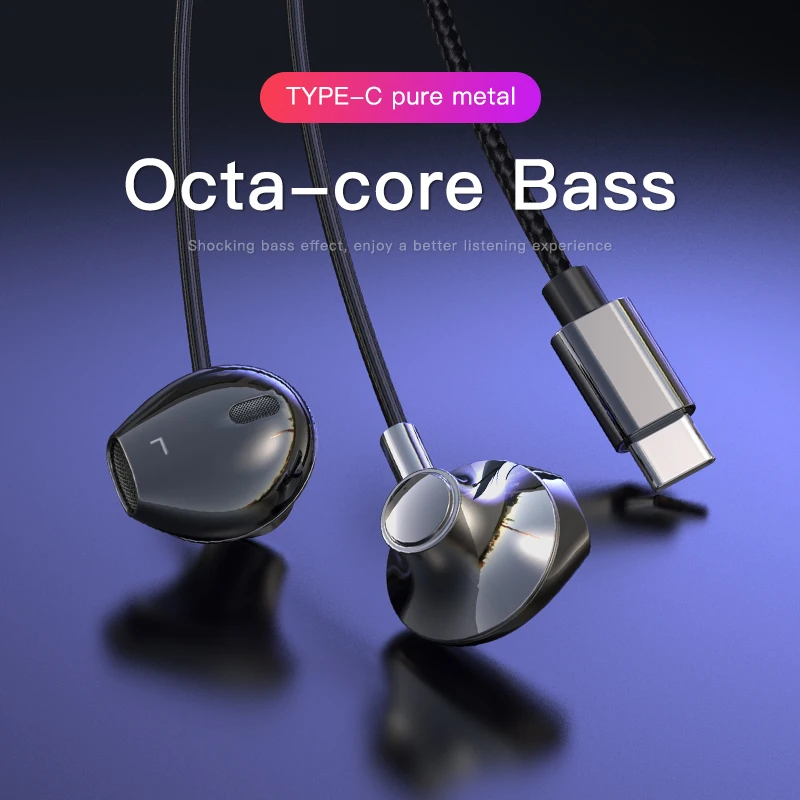 Проводные наушники USB Type C 6D стерео со звуком музыкальная гарнитура для Xiaomi