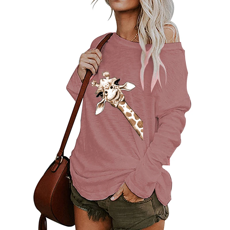 Женская футболка с длинными рукавами размера плюс коробка рисунком жирафа и