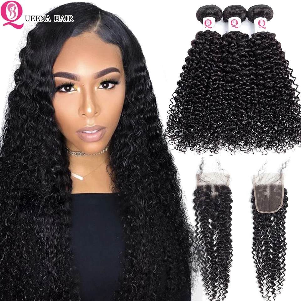 Дешевые кудрявый вьющиеся волосы пряди с закрытием Реми бирманские натуральные