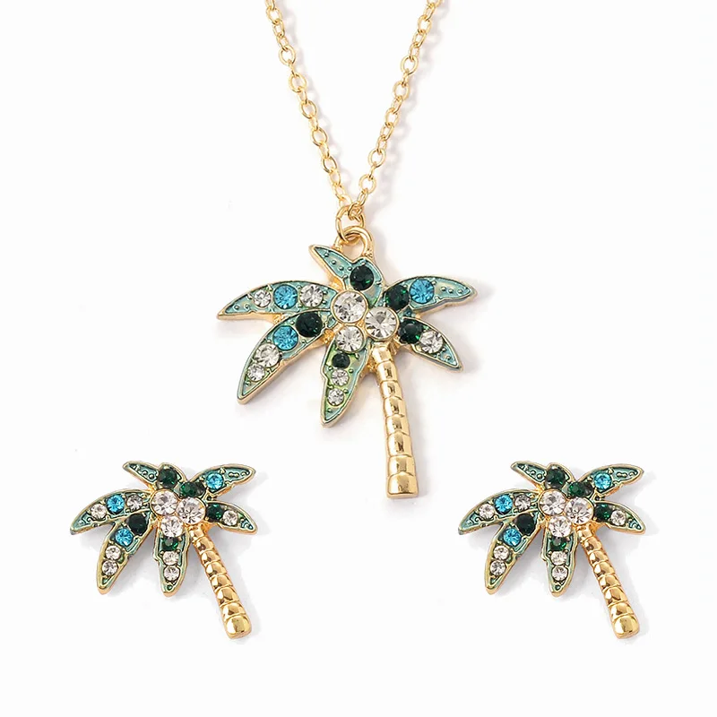 Jewelry Sets Creative Coconut Tree Zircon Necklace Earrings Set For Women Necklaces &amp Pendants Two-piece Tropical Earing J33 | Украшения