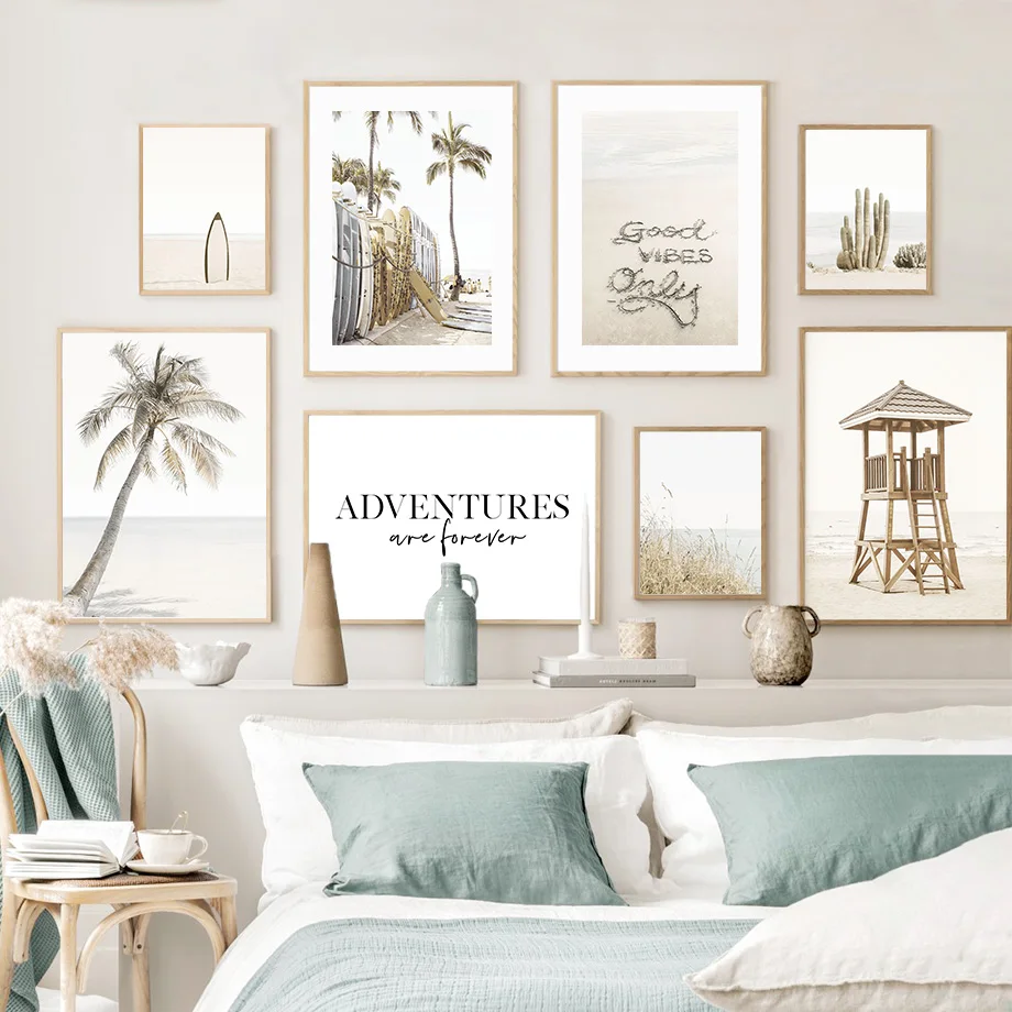 

Surfboard Palm Cactus Beach Sea Landscape Wall Art Canvas Painting Nordic Posters And Prints Wall Pictures For Living Room Decor