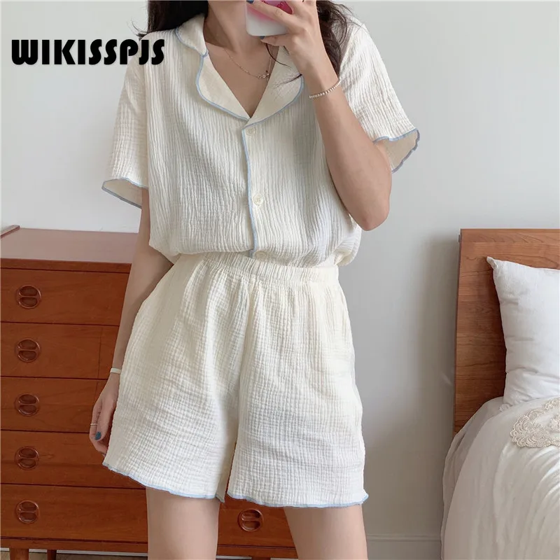 

Женская Хлопковая пижама с коротким рукавом, в Корейском стиле