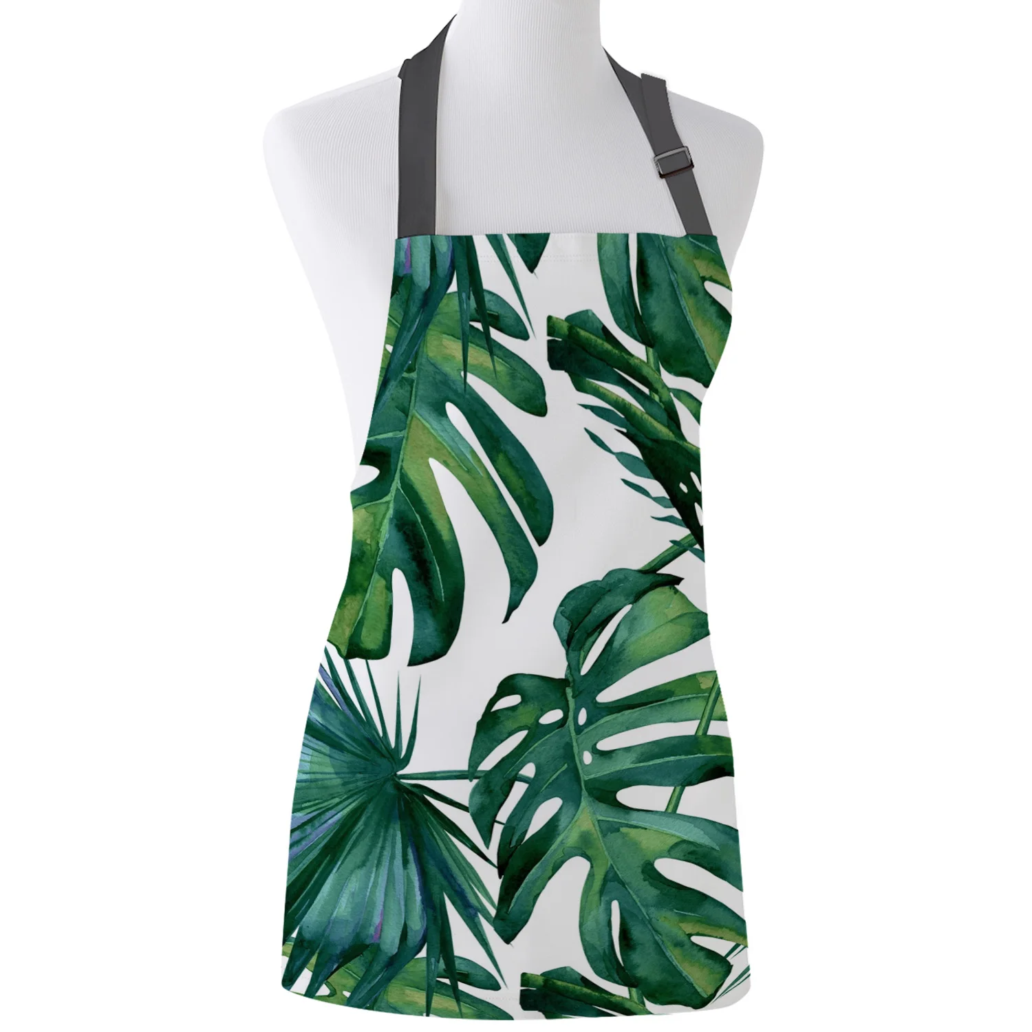 

Classic Palm Leaves Tropical Jungle Green Print Apron Print Unisex Kitchen Bib with Adjustable Neck for Cooking Gardening