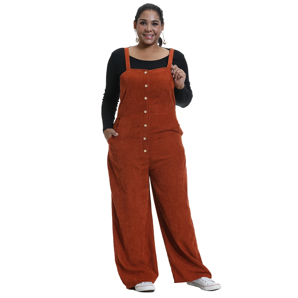Женский вельветовый комбинезон на пуговицах с широкими штанинами|Женские