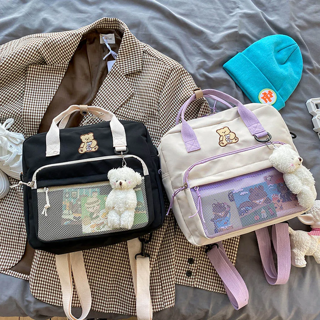 

Lovely Multifunctional Backpack Teenage Girl Ring buckle Portable Travel Bag Female Small Schoolbag Badge Women Backpacks