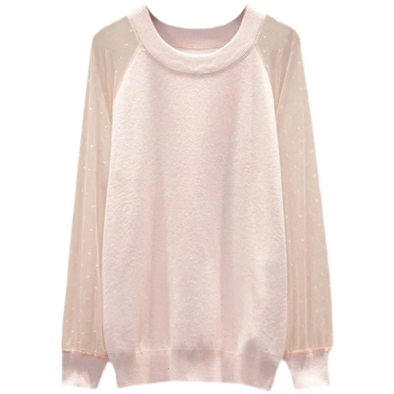 

Nkandby Plus Size Mesh Patchwork Sweaters Women 2021 Autumn Fashion Knitted Pullovers Jumpers Korean Style Knitwear Oversize Top