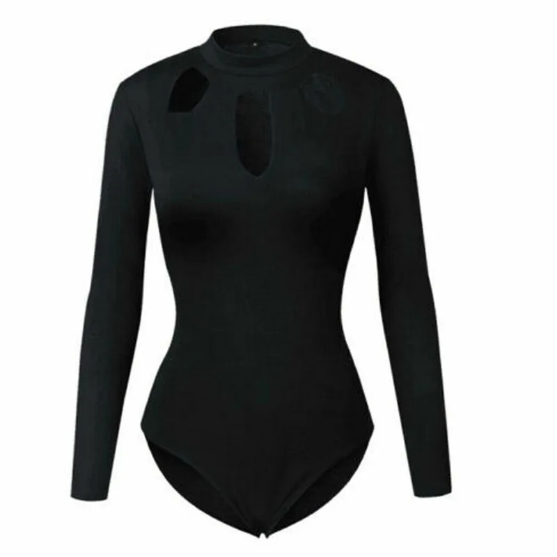 

Sexy Women Solid Long Sleeved Bodysuits Hollow Out Skinny Bodysuits Autumn Winter Turtle neck One Piece Body Bodysuits Shirts