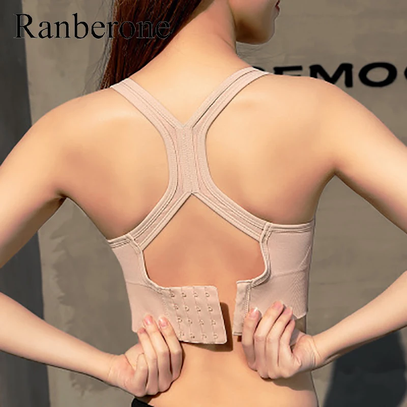 Ranberone Mermaid Curve Adjustable Back Buckle Women Sports Bra Sexy Running Yoga Bra High Strength Shockproof Gym Fitness Bra