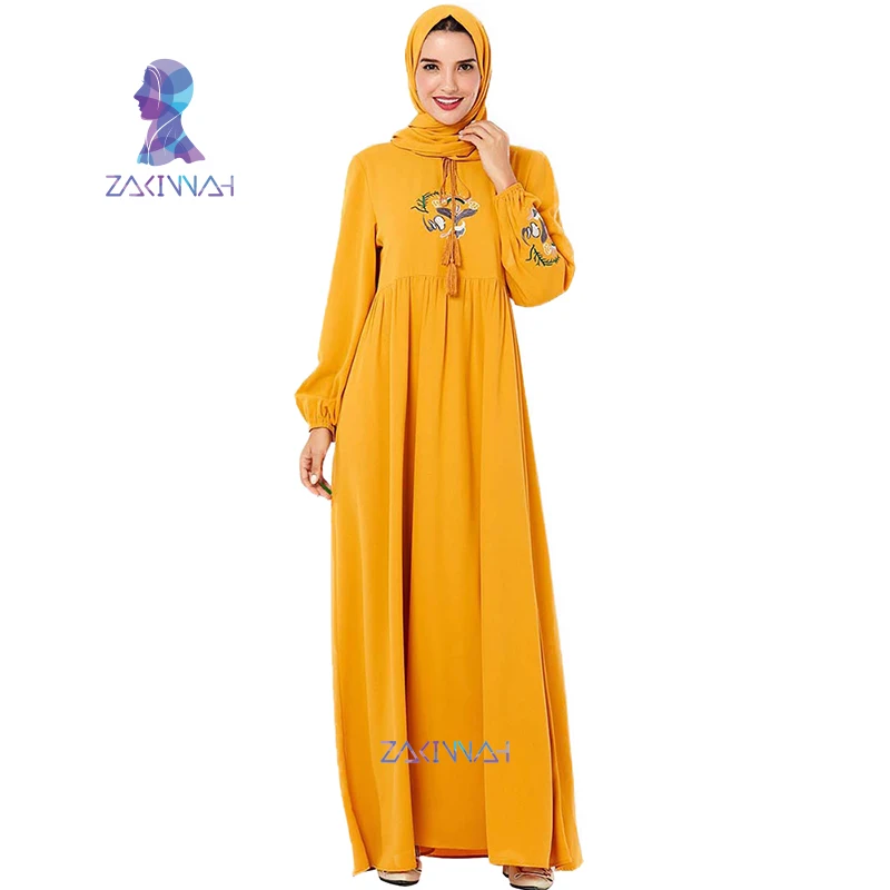 9163 размера плюс женское вышитое мусульманское Повседневное платье абайя длинное