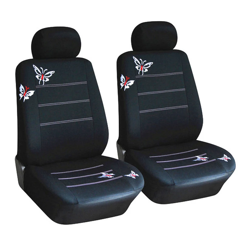 2 front seat cover Вышитый бабочкой универсальный чехол для автомобильных сидений черная эластичная ткань чехлы для сидений подходят для большинства транспортных средств автомобильные аксессуары для интерьера - Название цвета: 2 front seat cover
