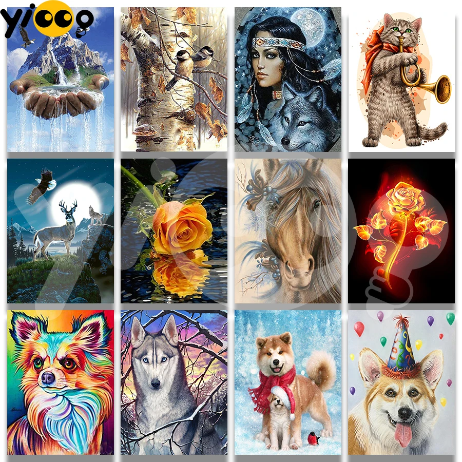 

Full Square/Round Diamond Embroidery Falls Indians Rose Chihuahua Husky 5D Diamond Painting Rhinestone Mosaic Home Decor Gift