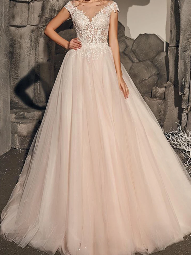 

MNGRL Wedding Dress V-neck Sleeveless White Lace Fluffy Skirt Wedding Gown 3D Flower Backless Tail Plus Size Bridal Dresses