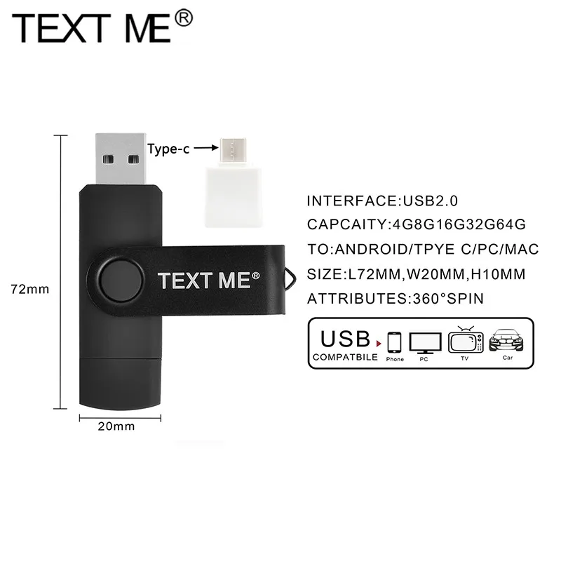 Usb флеш накопитель TEXT ME OTG usb 128 4/8/16/32/64/ГБ|USB флэш-накопители| |
