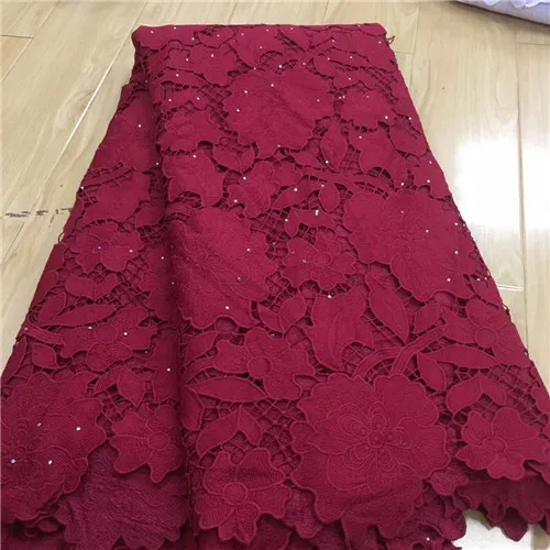wine red Шнур кружево для нигерийских вечерние детские розовые кружевная ткань гипюр кружевная ткань с камнями tissu dentelle африканская ткань для платья 5yard - Цвет: wine red