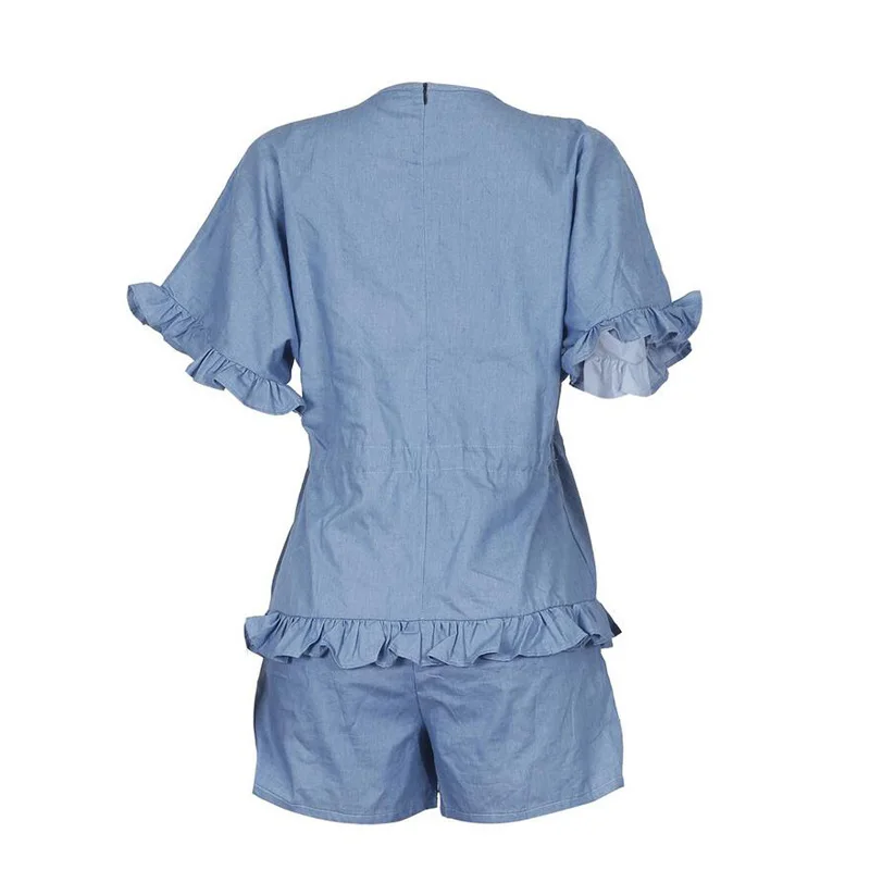 

Summer Women Denim Playsuit Casual Blue Short Sleeve Mini Jumpsuit V Neck Shorts Pants Romper Party Clubwear Overalls Fashion