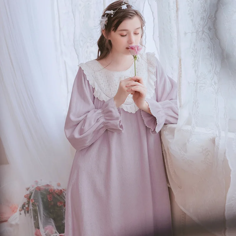 Фиолетовая Ночная рубашка в викторианском стиле ночная винтажном с длинным