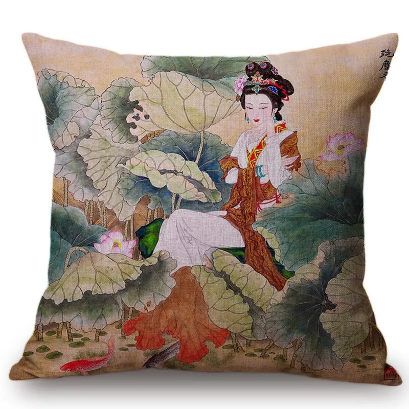 

Хлопковые чехлы для подушек с принтом "Девушка Лотос"