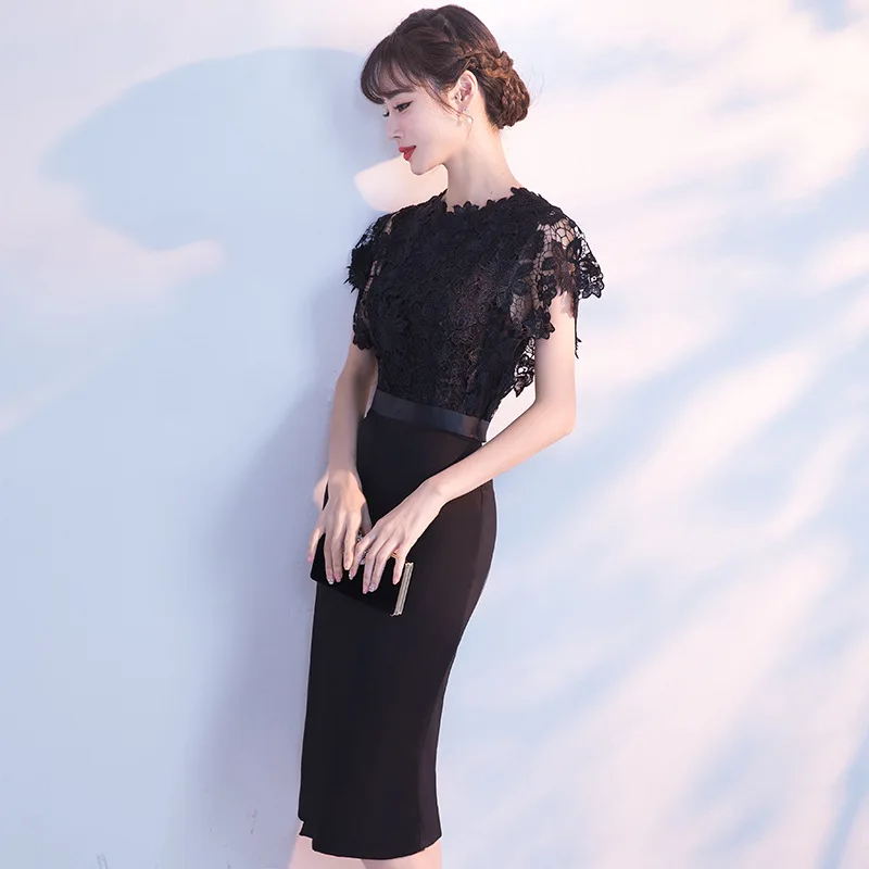 

Elegant Fashion Lace Appliques Straight Dresses Slim Batwing Sleeve Classmate Reunion Prom Gown Short Skirt Vestidos De Festa