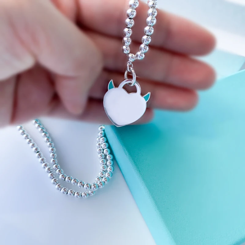 

S925 sterling silver love heart bead chain necklace with wing classic necklace choker trendy accessories gifts for womens lovers