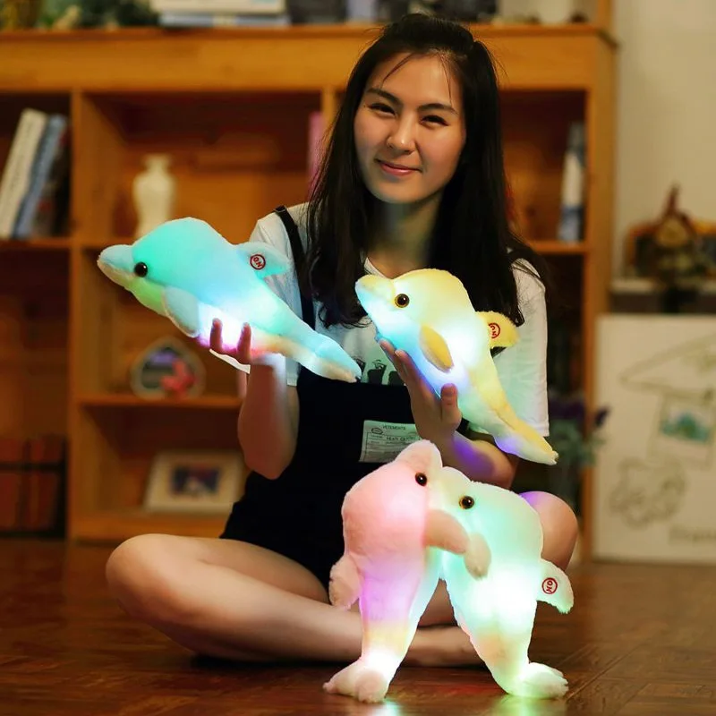 

Creative Luminous Plush Dolphin Doll Glowing Pillow Cushion LED Light Up Animal Toys Colorful Girls Boys Kids Children's Gifts