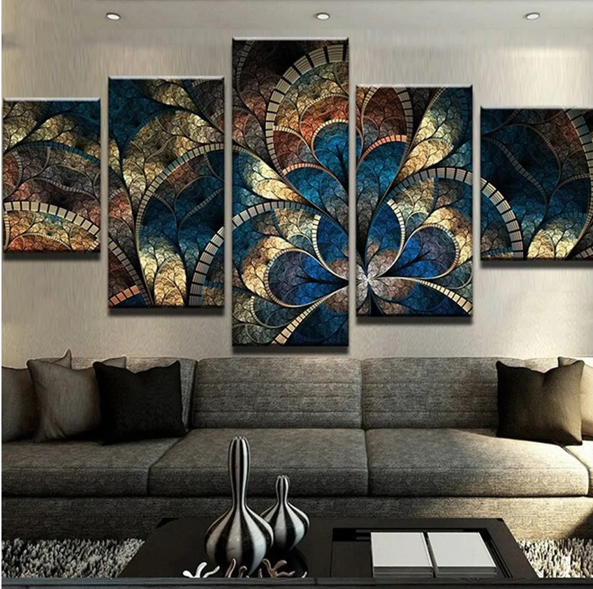 

diy diamond painting 5 Panel Fantasy Flowers For Living Room Home Decor 5d Diamond Embroidery Abstract Cross Stitch kits