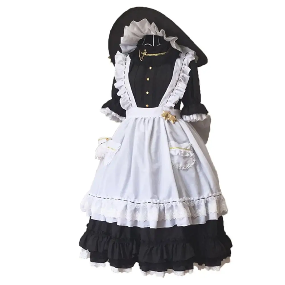 2019 Touhou Project Kirisame Marisa Apron Dress Maid Uniform Cosplay Costumes with hat