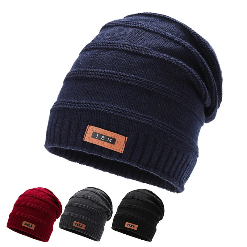 Helisopus Новая мужская вязаная шапка плюс бархатные толстые теплые шапки модные