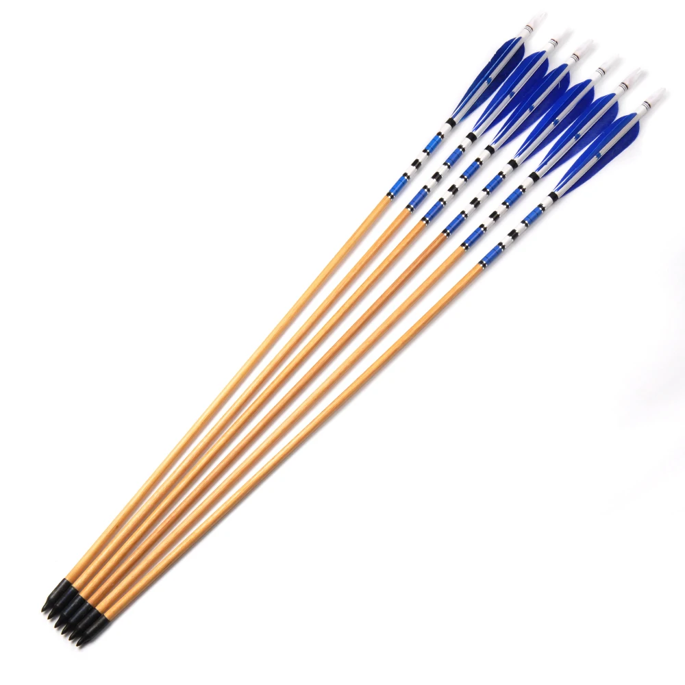 6/12/24 шт. 78 см стрельба из лука синие перья черные наконечники с традиционной