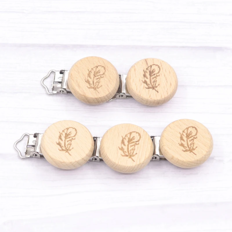 Pinzas de madera de haya Natural para chupete, Clips para chupete, accesorio para chupete, 5 uds.-1