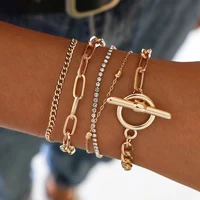2021 new style simple geometric ot button bracelet female creative mix and match multi layer hand strap with diamond beads