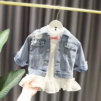 1 3 year new childrens denim jackets girl flower jean embroidery jackets girls kids clothing baby lace coat casual outerwear