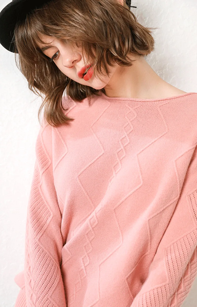 GCAROL New Women O Neck Curled Rhombic Sweater Fall Winter 30% Wool Cashmere Thick Jumper Stretch Warm OL Knitted Pullover S-3XL