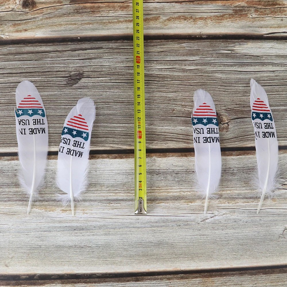 

Wholesale 15-20 CM White Goose Feathers Printed Flag DIY Holiday Celebration Home Party Decoration Feather For Crafts