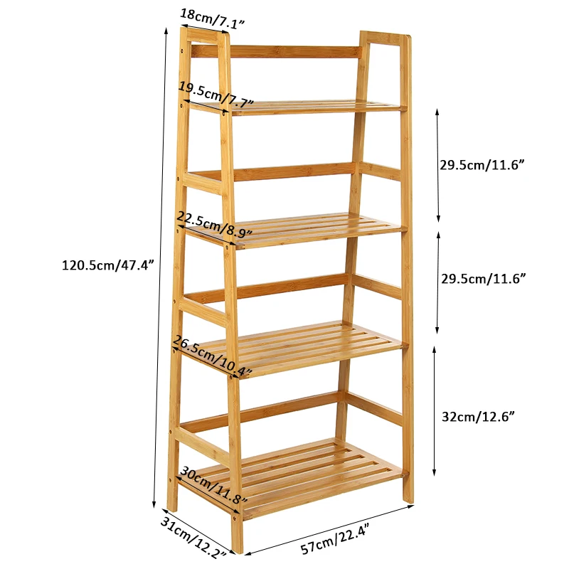 

4-tier Natural Bamboo Bookshelf Bookcases Storage Shelve for Living Room Bedroom Plant Flower Shelving Living Room Furniture