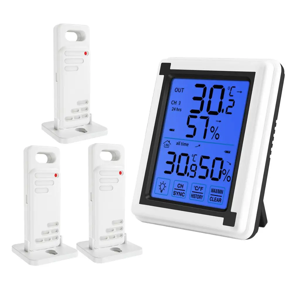 

ORIA Indoor Outdoor Thermometer Humidity 3 Wireless Sensor Digital Hygrometer Touchscreen Temperature Humidity Monitor
