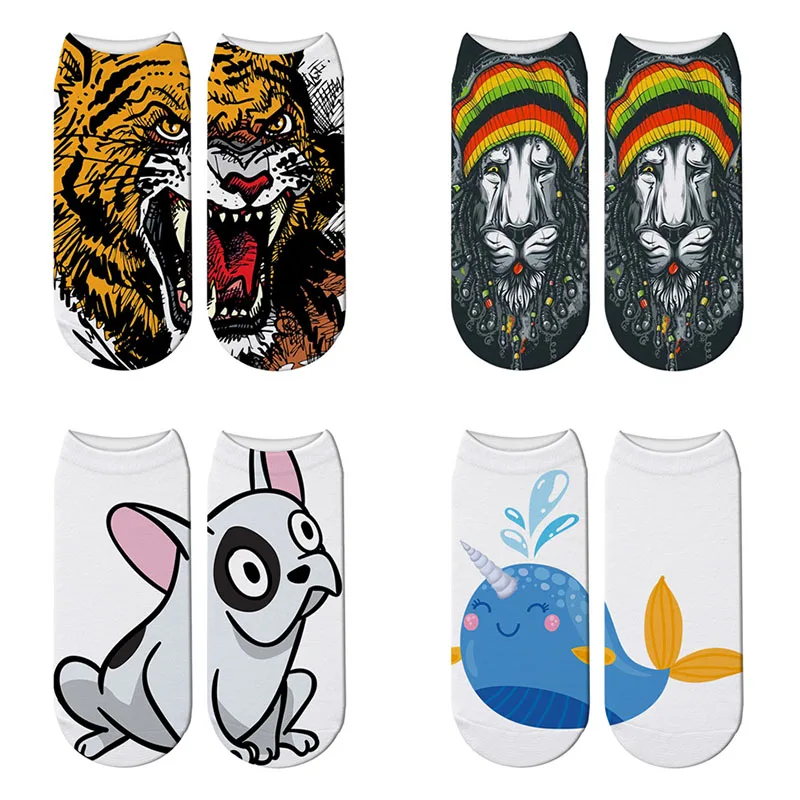 

Fashion Women Kawaii Socks Harajuku Comfortable Cotton Socks Men Animal Dog Whale Lion Cartoon 3D Printed Funny Socks