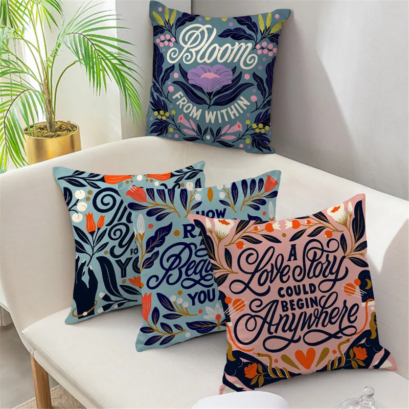 

Letter Flower Print Decorative Pillowcases Flower Plant Leaves Throw Pillows For Living Room Bed Sofa Car Cushion Cover