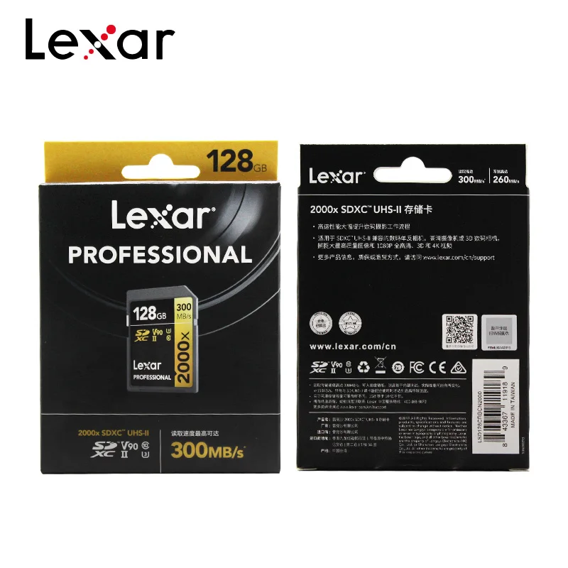 

100% Original Lexar SD Card 2000x 32GB 64GB High Speed 300MB/s 128GB USH-II Class 10 Memory Card V90 U3 For 3D 4K Full HD Camera